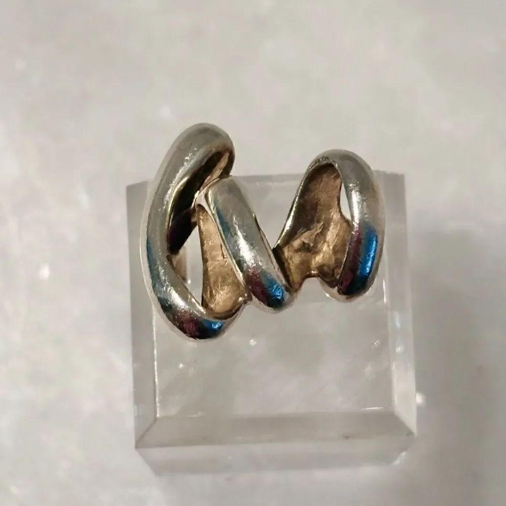 Vintage Handmade Sterling Silver Squiggle Artwork Ring Size 4.5